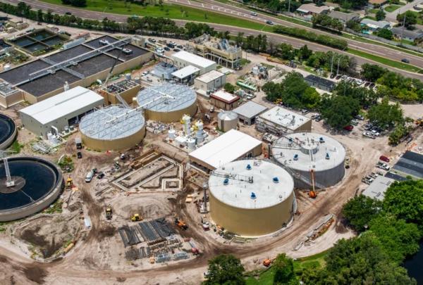 Aerial photo of Southwest Water Reclamation Facility while under construction